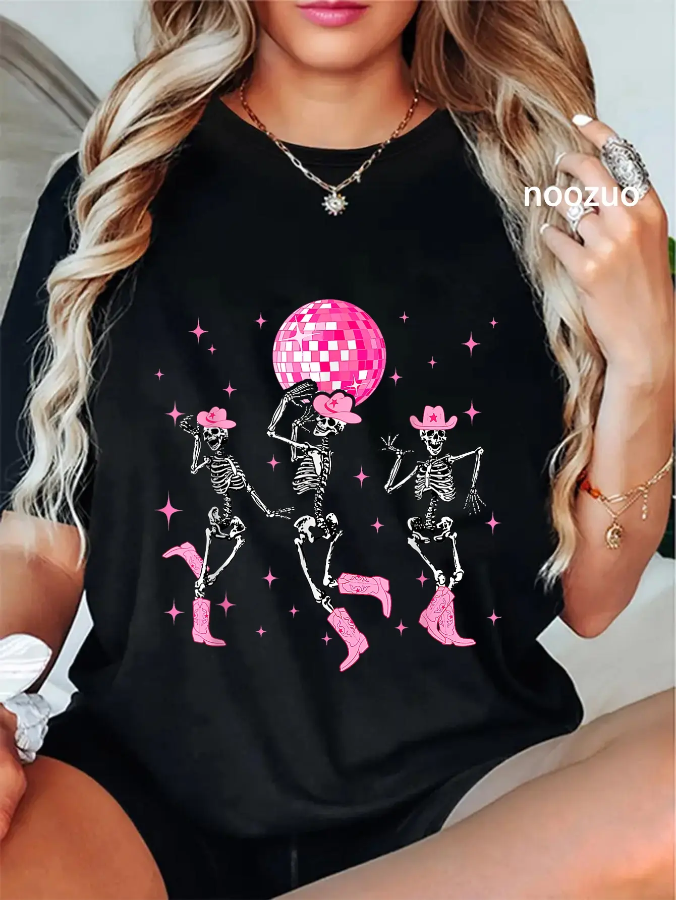 100% Cotton Dancing Skeleton Disco Cowgirl Cowboy Skeleton T-Shirt