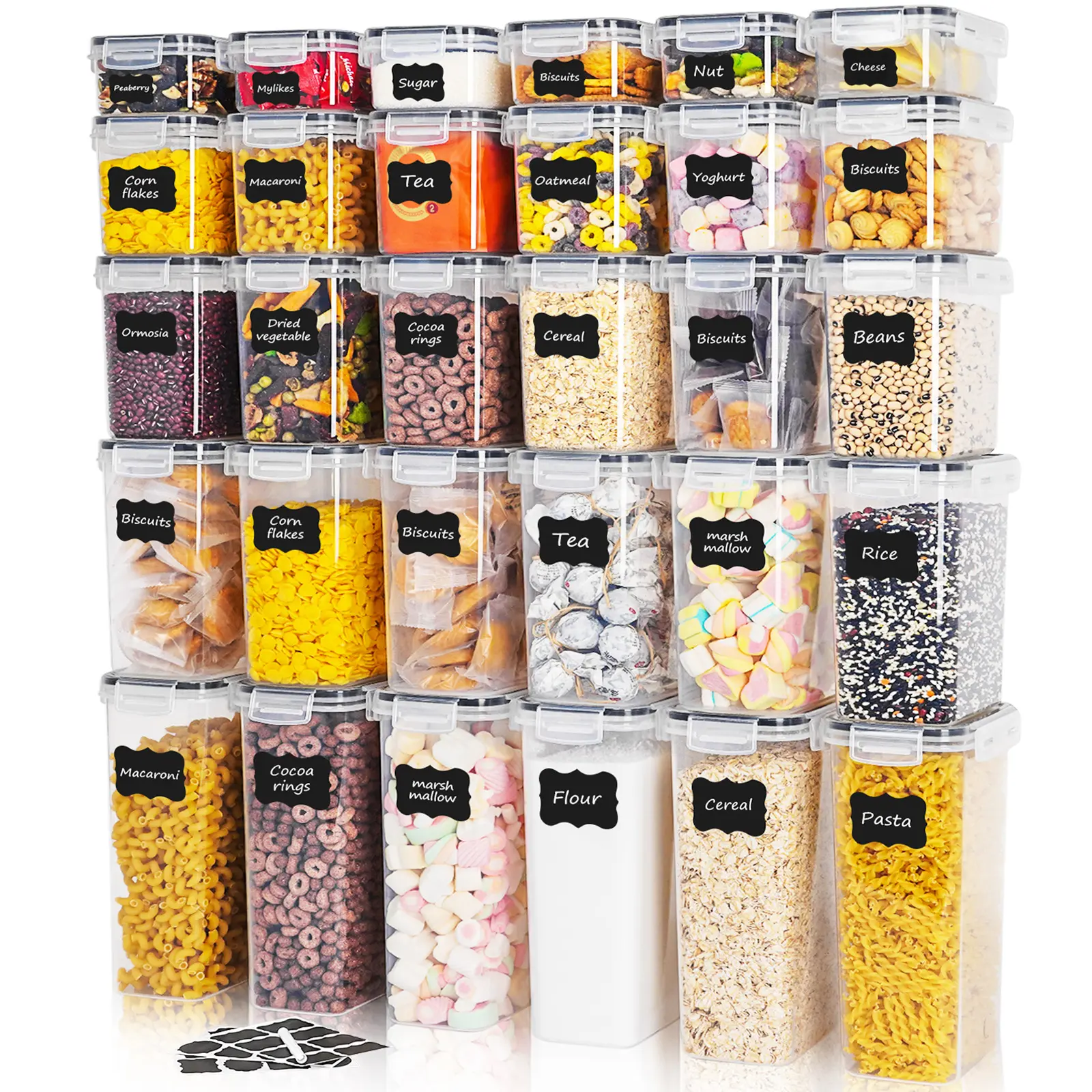 30/18/6 Pack Airtight Food Storage Containers with Lids, BPA Free, with Reusable Labels for Cereal and Dry Food Storage Organization Plastic Kitchenware Utensils