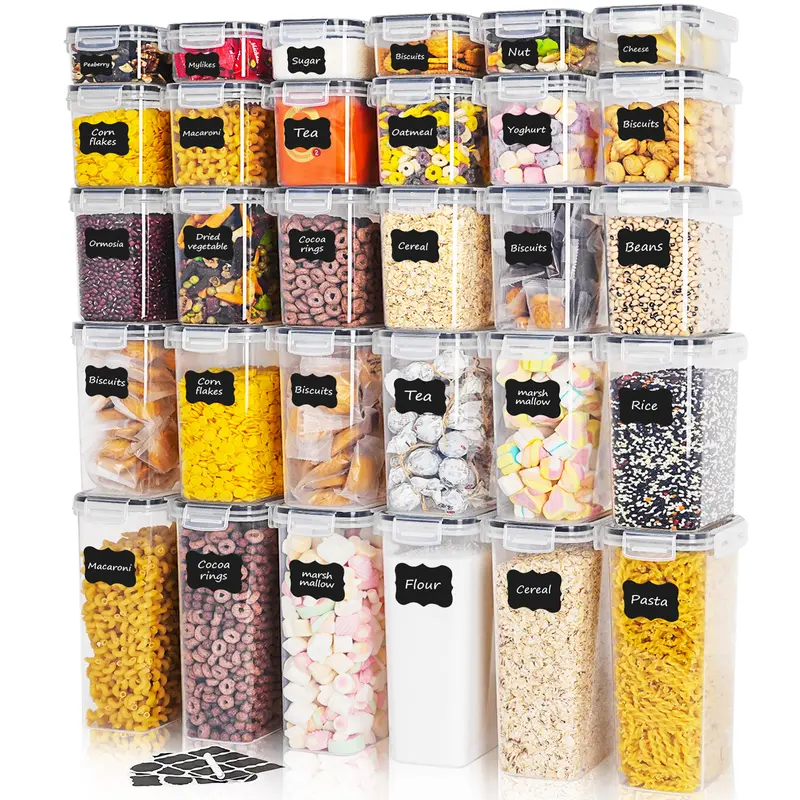 30/18/6 Pack Airtight Food Storage Containers with Lids, BPA Free, with Reusable Labels for Cereal and Dry Food Storage Organization Plastic Kitchenware Utensils