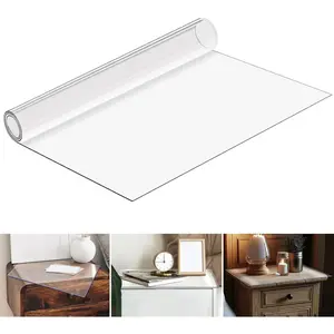 Ganeen Nightstand Protector, Clear Plastic Table Cover Protector 15.8 x 23.6 Inch, 1.5mm Thick Rectangle PVC Coffee ＆Dresser Table Cover Mat, Can Be Trimmed to Fit Irregular Occasion(1 Piece,Smooth)