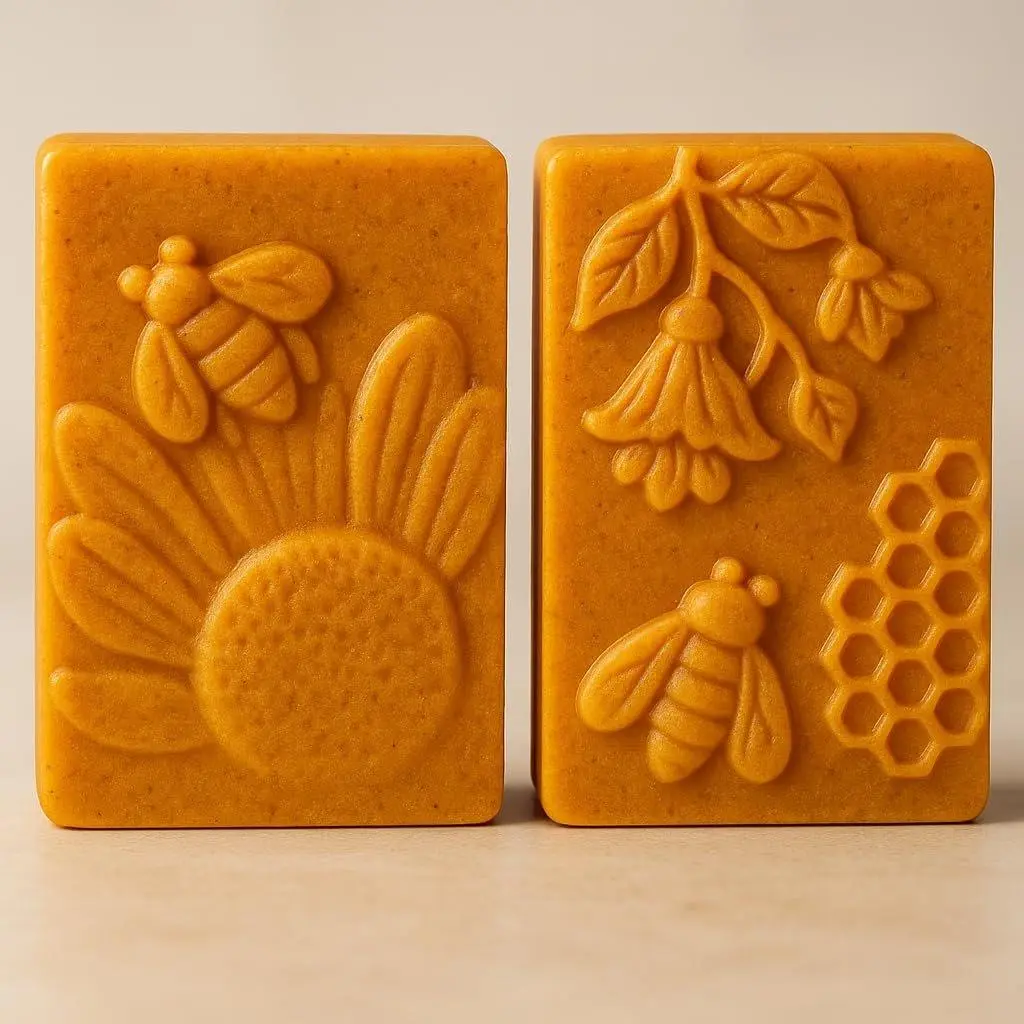 Roses Natural Handcrafted Turmeric Bar Soap with Honeycomb & Bee Design, 2 Packs, Skin Brightening, Gentle Cleanser for All Skin Types, Fights Acne, Reduces Dark Spots & Fades Scars
