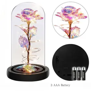 Galaxy Rose Glass Flower Gift with LED Lights Perfect for Mom Wife or Girlfriend Unique Glass Flower Decor