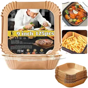 Disposable 9 Inch 125 Pcs Large Square Air Fryer Liners Non-stick Parchment Paper for 5QT 6qt 8QT Air Fryer for Frying Baking