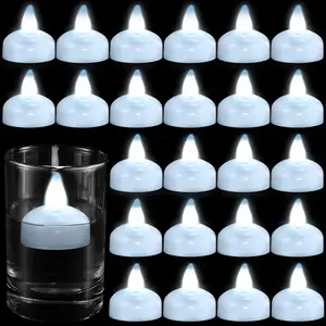 24 Pack Flameless LED Floating Candles 1.6'' Waterproof LED Floating Tealights Battery Water Activated Tealights for Valentines Day Weddings Pool Centerpiece Party Decor(White)