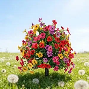 1pcs Artificial Eucalyptus & Violet Mixed Stakes, Multi-Color Decorative Outdoor Garden Landscape Decor Greenery