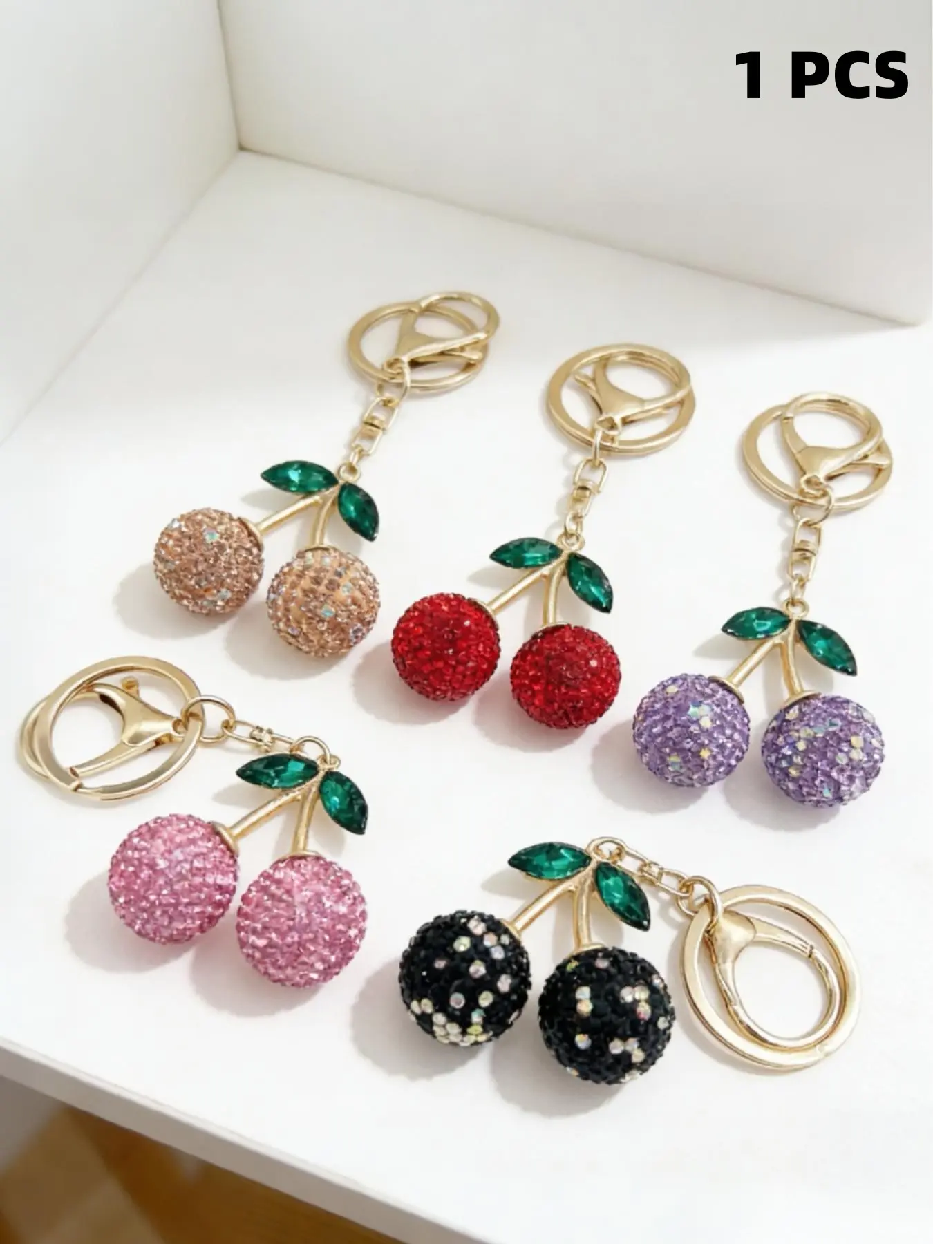 Cherry Fruit Keychain, Women's Crystal Pendant, Daily Use, Valentine's Gift, Fashion Accessory, Keychain Jewelry, Handmade, Unique Personalized Key Chain, Bling Bling Keychains, Keyrings