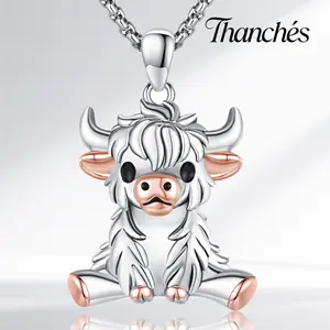 Thanches Highland Cow Pendant 925 Sterling Silver  Necklace Cute Scottish Animal Jewelry Gift for Women Mom Girls Mother’s Day Fashion Accessory for Daily Wear