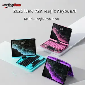 DarlingCase 2025 New Y2K Magic Keyboard Multi-angle rotation for iPad Air 11 M2 Pro 13 M4 360° Rotating Transparent Design with RGB Backlit & Magnetic Pencil Slot Tablet Wireless Keyboard Cyberpunk  iPad Case iPad Keyboard Black Friday & Christmas Gifts