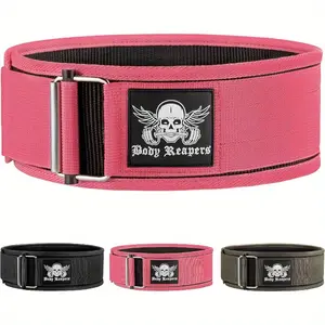 BodyReapers 4" Weight Lifting Belt for Men & Women-Heavy-Duty Nylon Gym Belt with Self-Locking Metal Buckle, Adjustable Deadlift Belt for Powerlifting, Squats, CrossFit Training (Pink/Black), Powerlifting Accessory, Bold Skull Design, Reinf