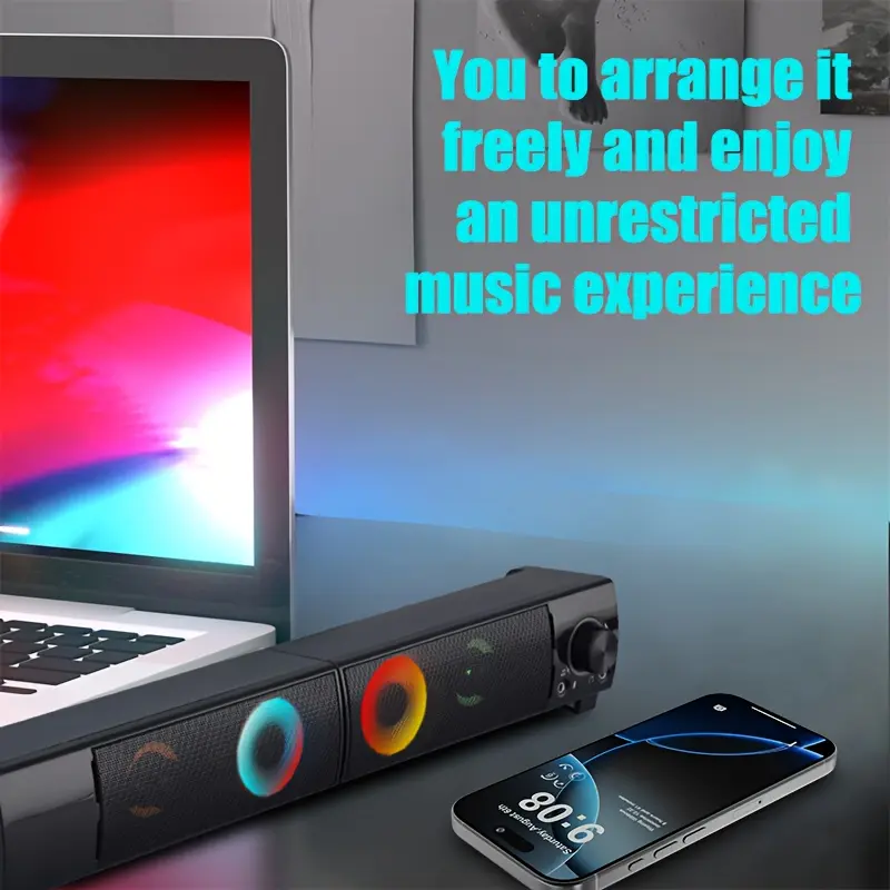【Limit purchase to one order】2-in-1 Computer Speakers & Subwoofer with RGB Lighting, USB-Powered Dual Bass Amplification, Stereo Sound System with Volume Control & Low-Profile Design for PC, Laptop, Gaming, Home Theater - Compatible with Tablets