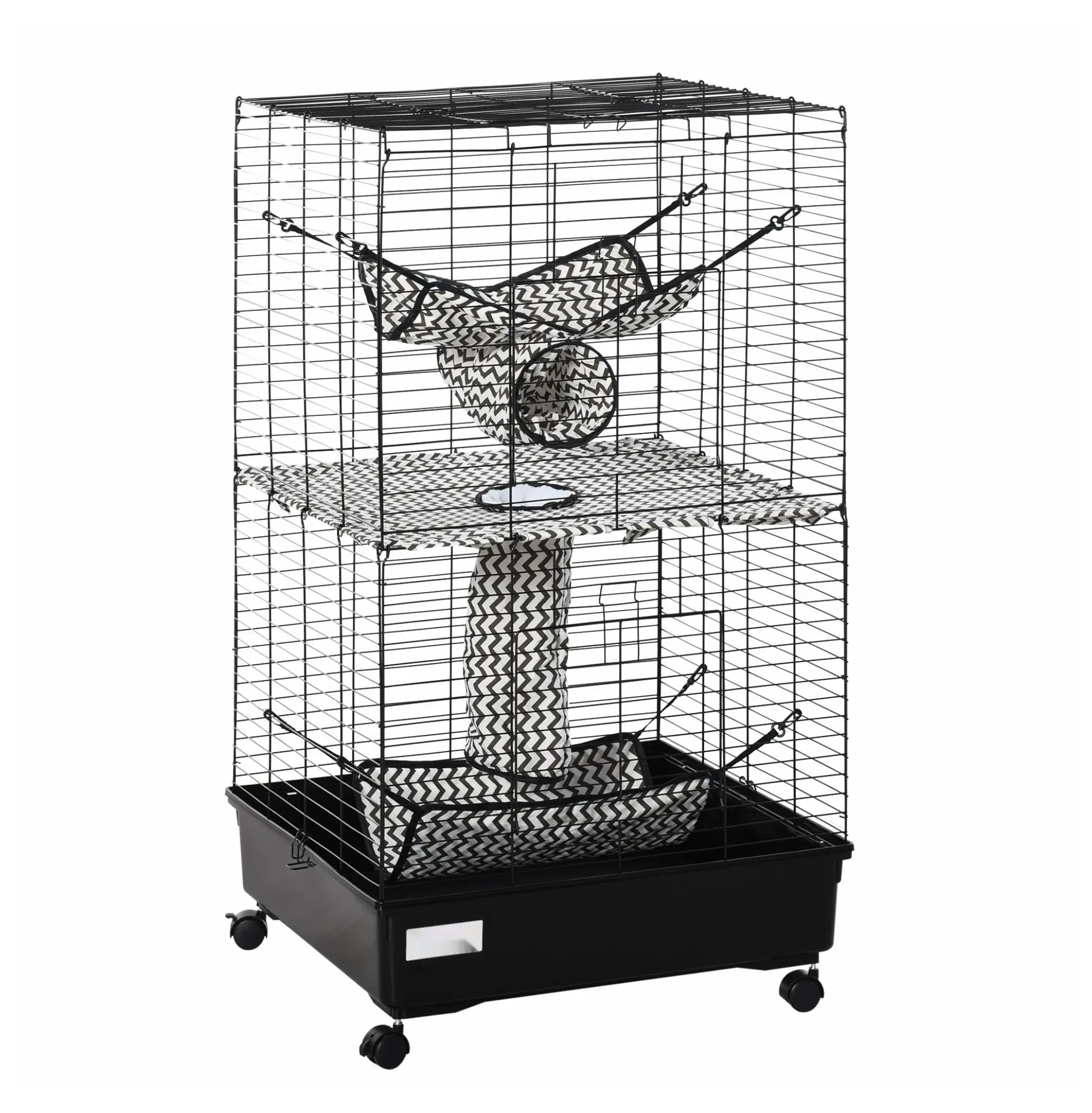 42" Spacious Play Hamster Cage - Cloth, Metal Wire & Polypropylene Small Animal Habitat with Wheels, Hammocks, 24"l x 24"w x 42"h, Black