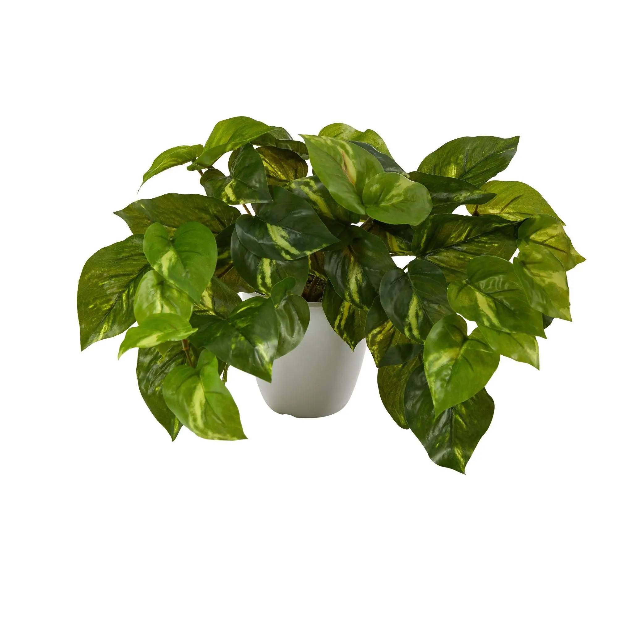 9" Real-Touch Decorative Fake Indoor Tropical Pothos Leaf Plant, Fake Indoor Plants with Leaf, in White Planter