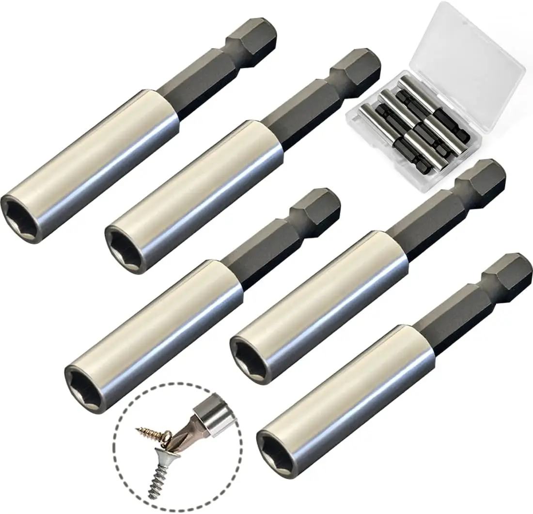 1/4"   Extension Bit Holder, 5 Pack Hex Shank  Bit Driver Set with Portable Case for Holding  Bits and Screws