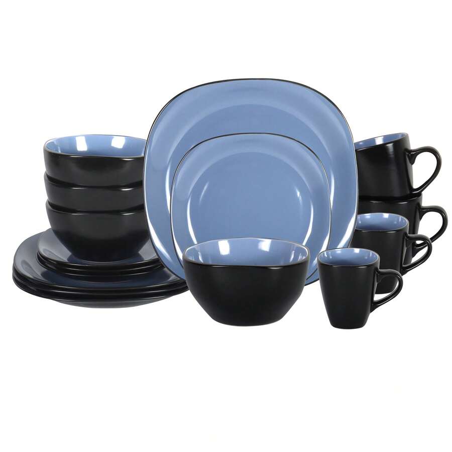 Stoneware 16pc Square Dinnerware Set Swirl Purple