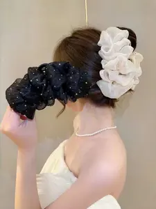 1 piece of rhinestone bow cloud bubble gauze starry bubble hair clip, large satin bow elegant hair clip suitable for women and girls, chiffon bubble styling accessory makes hair more beautiful, suitable for all occasions and daily fashion