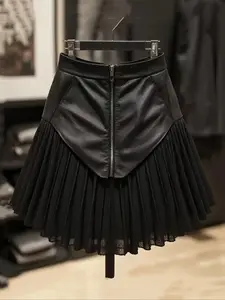 High Waist Mesh Patchwork Pleated Mini Skirt, Front Zip Detail, Sexy Elegant Design, Perfect Summer, Single Wear or Layered