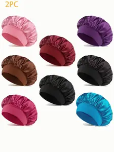 Satin Bonnet 2-Pack for Women, Soft Silk Hair Wrap for Sleeping, Elastic Wide Band Night Cap for Curly Hair Care, Multiple Color Combos, Multistyle Wrapcap