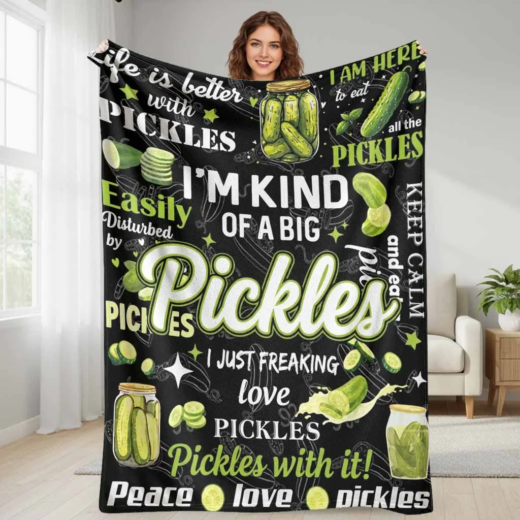 Funny Pickle Print Flannel Throw Blanket - Vibrant Green Cucumber Food Design, Breathable Cozy, Ultra Soft Lightweight Fleece, Wrinkle-Resistant Decor for Sofa, 30*40 Inches, Ideal Birthday Gift, Soft Throws, Breathable Cozy Blanket, Soft Throws Blanket
