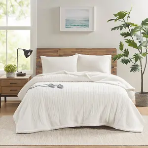 360 Stand Lightweight Cozy Sherpa Heated Blanket, True North by Sleep Philosophy TN54-0493, Ivory Queen Size (84x90x0.25 in), Lightweight Cozy Blanket