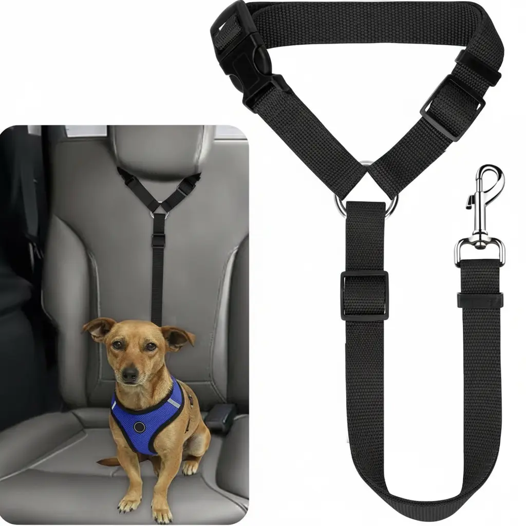 Pet Dog & Cat Car Headrest Restraint Seat Belt - Adjustable No Tangle Leash Vehicle Safety Harness (1 Pack)