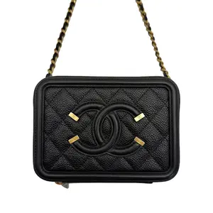 Pre-owned CHANEL Black Caviar Quilted Chain Small Vanity Shoulder Crossbody Bag