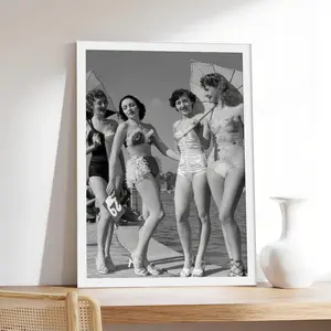 Vintage Swimwear Models 1940s Swimsuit Competition,vintage, couple，Minimalist Neutral Poster Print, Aesthetic Wall Decor for Bedroom,canvas,posters,wall art.