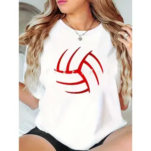 Women’s Volleyball Graphic T-Shirt – White with Red Volleyball Design, Casual Sports Tee for Players & Fans, Perfect for Game Day, Practice, or Daily Wear 100% Cotton T-shirt