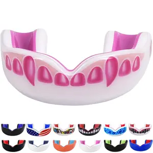 Oral Mart White/Pink Youth Vampire Fangs Mouth Guard for Kids - Youth Mouthguard for Karate, Football, Martial Arts, Taekwondo, Boxing, Rugby, BJJ, Muay Thai, Soccer, Hockey (with Free Case)