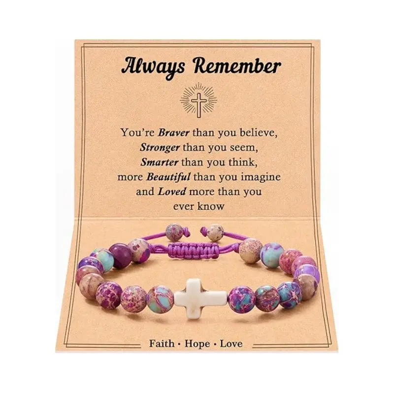 Purple Emperor Stone Cross Bracelet+alwa