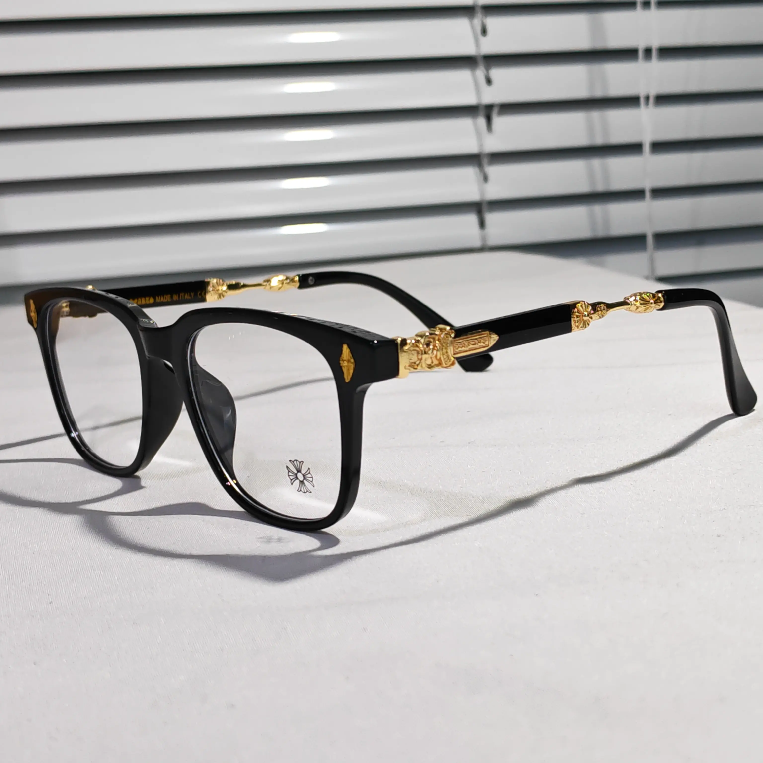 Blue Light Blocking Square Smart Glasses - Men's Stylish Black Frame with Gold Accent, Computer Eyewear for Work & Gaming