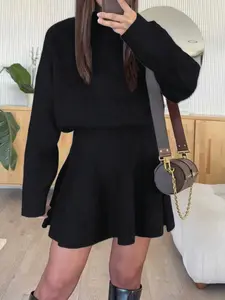 Autumn Winter Warm Turtleneck Waist Cinched Minimalist Elegant Fitted Fashion Dress, Stylish Women's Clothing for Cozy, Perfect for Casual Wear