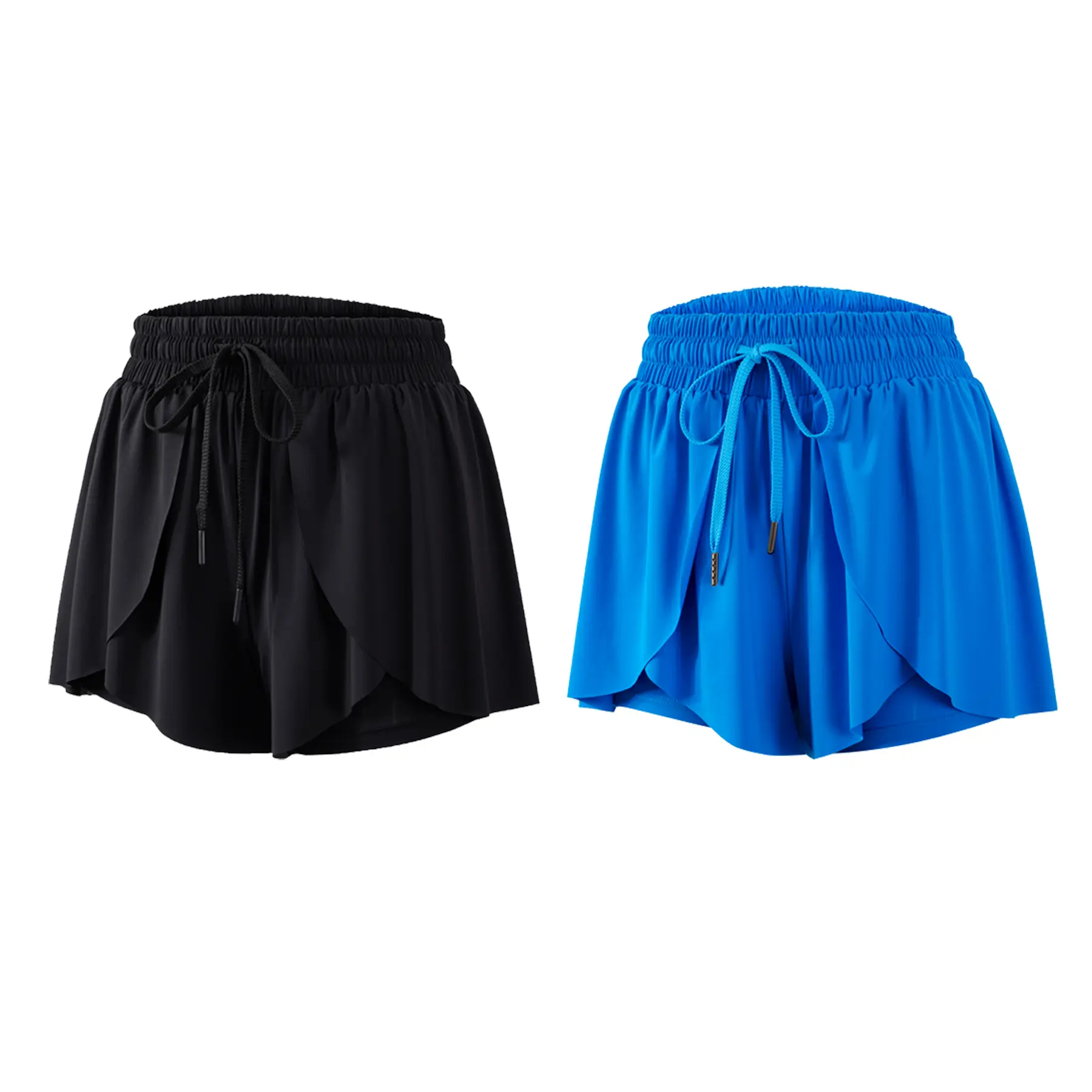 2Pcs/2Sets Women's 2 In 1 Flowy Drawstring Athletic Sports Shorts, Casual Shirred High Waist shorts, Gym Butterfly Skirt , Sport & Outdoor Clothing for Yoga Workout Running, Women Workout Clothes, Gym Shorts for Women, Workout Shorts, Activewear