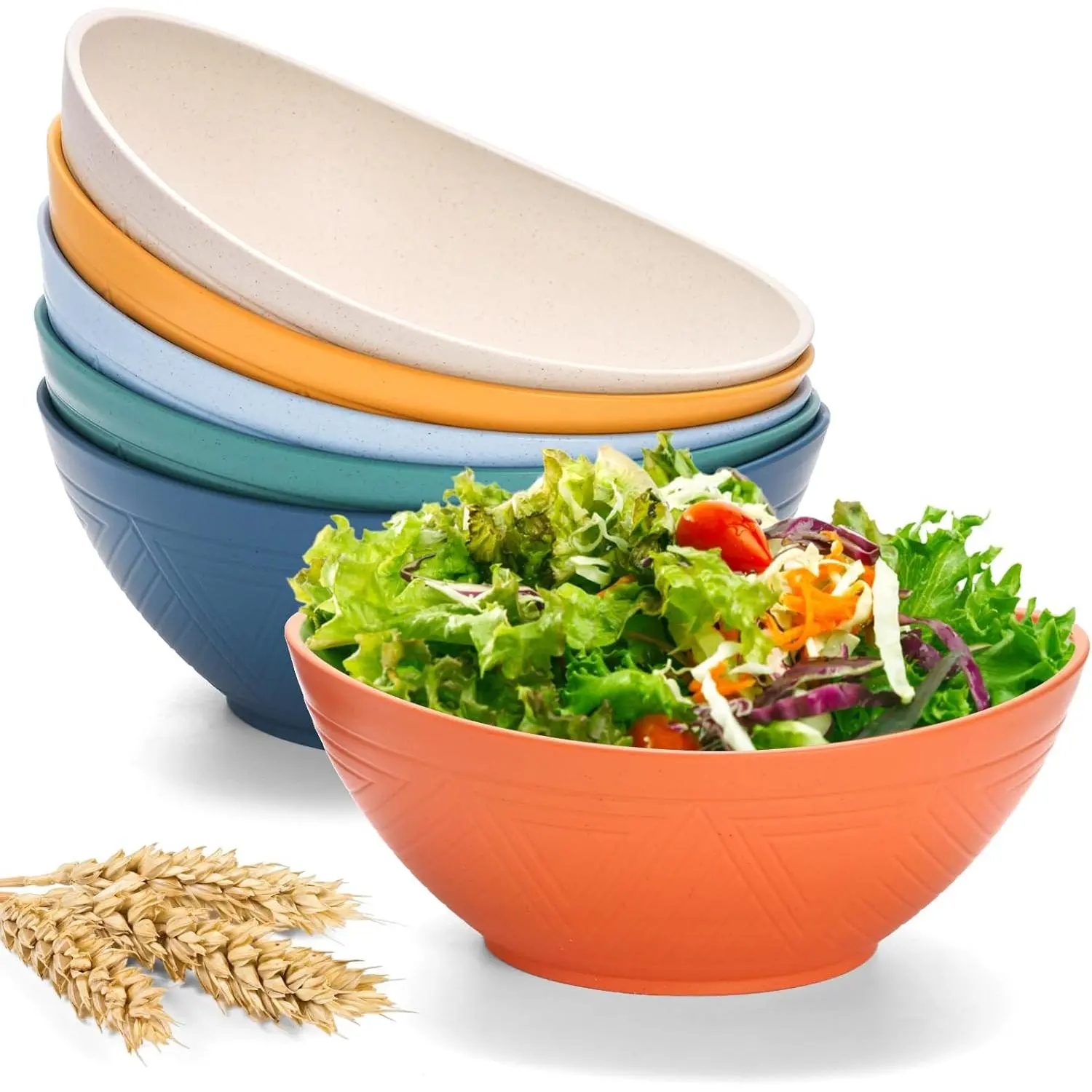 Set of 6 Wheat Straw Salad Bowls Large, 65 Oz Unbreakable Serving Bowls, Microwave & Dishwasher Safe Soup Bowls, Kitchen Bowls Set for Serving Salad, Cereal, Fruit, Chip
