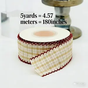 Multicolor Contrast Plaid Lace Ribbon, 5 Yards Floral Packaging, Handmade Hair Clips, Gift Wrapping Universal Fabric, 4.57 Meters