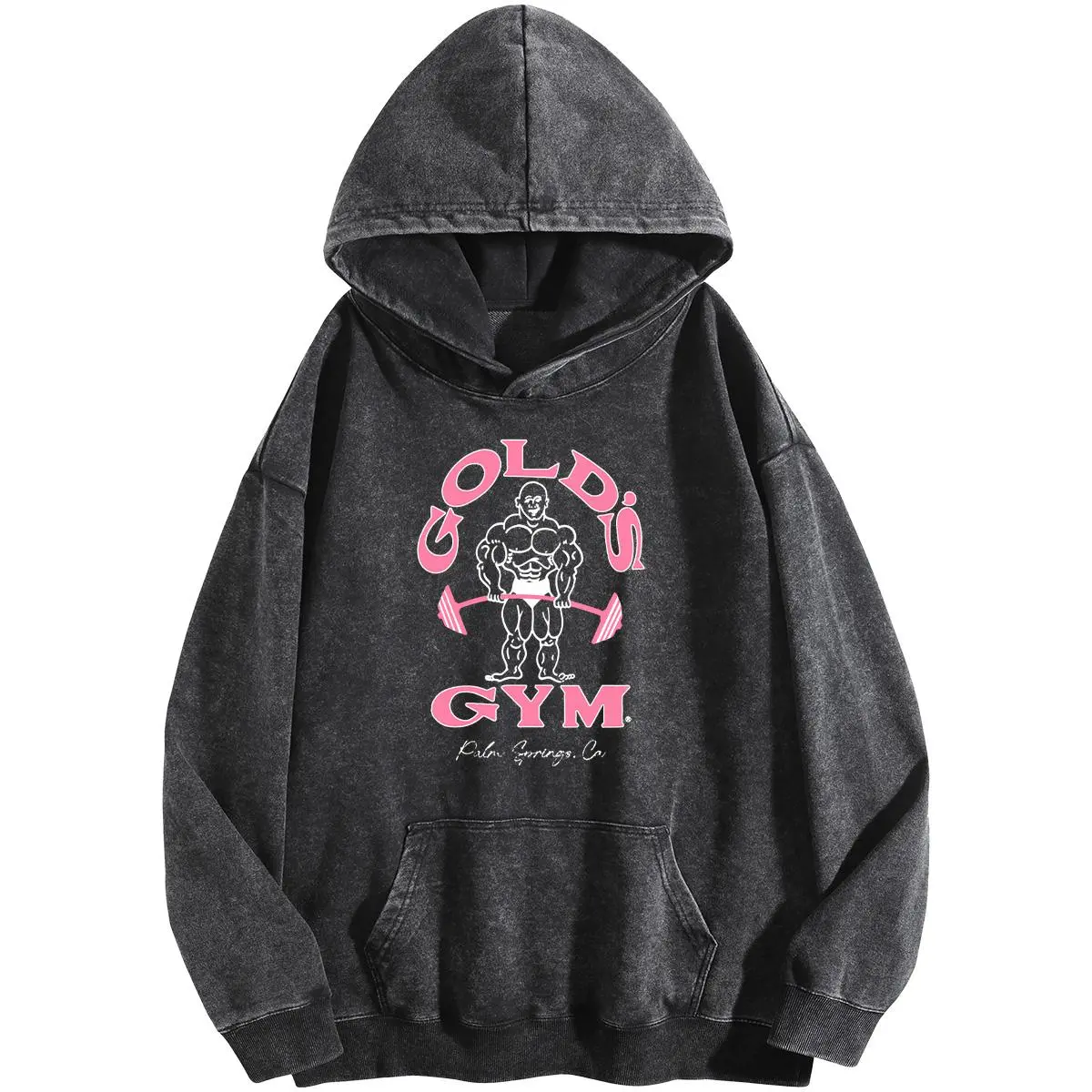 Holafish Women's GYM Print Acid Wash Hoodie Vintage 2026 Sweatshirt Oversized Loose Fit Winter Warm Streetwear Casual Tunic Graphic Crewneck Everyday Ribbed Style Joggers Soft Tops