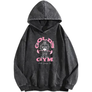 Holafish Women's GYM Print Acid Wash Hoodie Vintage 2026 Sweatshirt Oversized Loose Fit Winter Warm Streetwear Casual Tunic Graphic Crewneck Everyday Ribbed Style Joggers Soft Tops