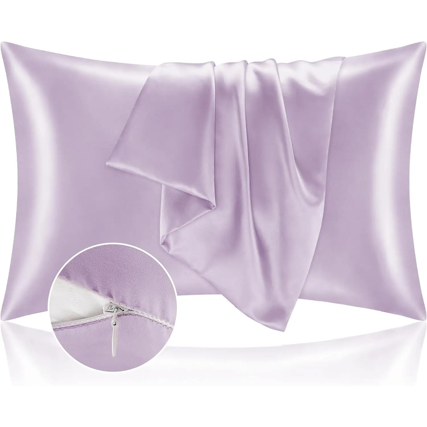 BEDELITE Satin Pillowcase with Zipper 2 Pack, Lavender Pillow Cases Standard Size, Super Soft and Cooling Similar to Silk Pillow Cases, Gift for Women Men(20X26 Inches) BEDELITE