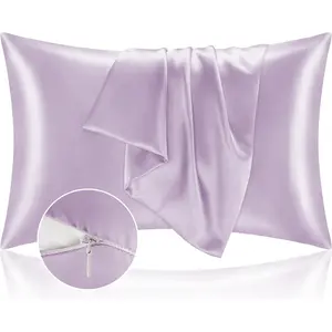BEDELITE Satin Pillowcase with Zipper 2 Pack, Lavender Pillow Cases Standard Size, Super Soft and Cooling Similar to Silk Pillow Cases, Gift for Women Men(20X26 Inches) BEDELITE