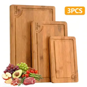 Heavy Duty Double Sided Bamboo Chopping Board Set 3PCS 5PCS Deep Drip Grooves Non Slip Surface Durable Kitchen Cutting Board for Meat Veggie Fruit Cooking Baking