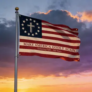 Make America Godly Again Flag (3x5) – Christian Cross & USA 250th Anniversary Decor w/ 4 Grommets & 2 Hooks – Celebrating Freedom Spirit,Patriotic Decorations, Independence Day Flag, 4th of July American Pride