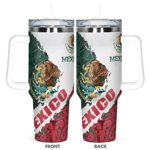 Mexican Eagle Tumbler 40oz - Mexico Flag Tumbler with Handle & Straw, Patriotic Mexican Tumbler, Soccer Lovers Tumbler, Gift For Dad, Fathers Day