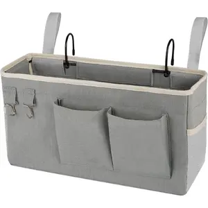 Bedside Storage Caddy Bedside Hanging Storage Bag for Headboards Bunk Beds Dorm Rooms Book Phone Magazine Holder (Grey)