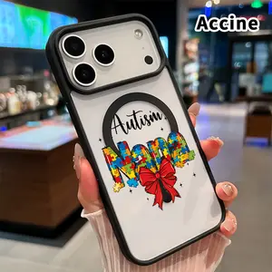 Magnetic Phone Case for iPhone 17 Pro Max 16 Plus 15 14 13 12 11 Air E Autism Nana Bow Transparent Acrylic Scratch-resistant skin-friendly feel Smartphone Cover