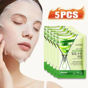 SADOER 5-Pack Aloe Vera Facial Masks, Non- Greasy Moisturizing Skincare, Deep Hydration, Latex-Free, Unscented, Suitable for All Light Beige Types, Unisex Adult