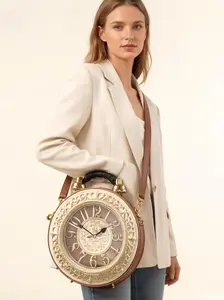Vintage Clock Shoulder Bag, Retro Crossbody Backpack, European Style Handbag, Creative Large Clock Design, Fashionable Personality Bag