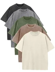 ARSSM 5 Pack Acid Wash Unisex Oversized Cotton T-Shirt Crew Neck Half Short Sleeve Summer Top Casual Loose Fit Solid Streetwear Comfortable Tees Basic Womenswear Shortsleeve Tshirt