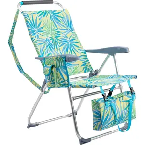 Outvita Beach Chair Folding Camping Chair, Folding Beach Chair 7 Position Backpack Beach Chairs 17 Inch Seat Height with Bottom Storage Bag, Cupholder and Side Storage Pouch Summervibes