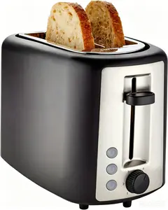 2 Slice Electric Toaster 900W Extra Wide Slots for Bagels 6 Browning Levels Defrost Cancel Bagel Function Removable Crumb Tray Cord Wrap Breakfast Kitchen Appliance Black Silver