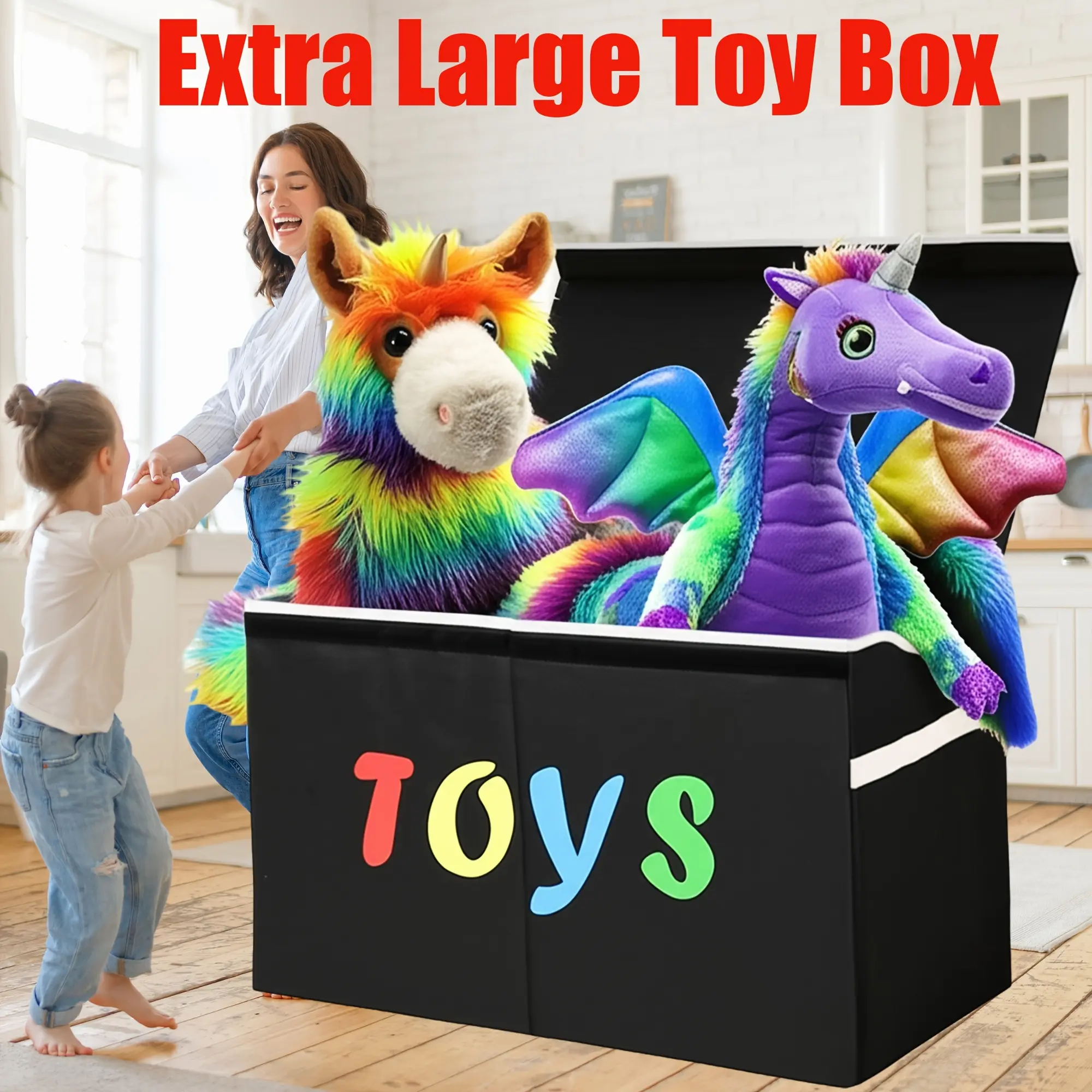Extra Large Box, Collapsible Sturdy Kids Chest for Boys, Girls, Kids, Storage Organizer Storage Bins with Lids, Box Basket for Living Room, Bedroom, Nursery
