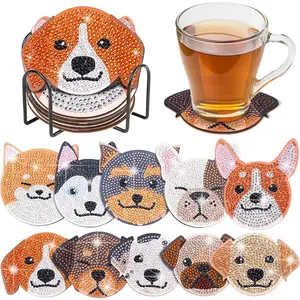 Diamond Coasters Art Painting Kit, 10pcs Diamond Dog Art Coasters with Holder DIY Diamond Crafts Art Supplies for Adults Beginners Beach House Decor